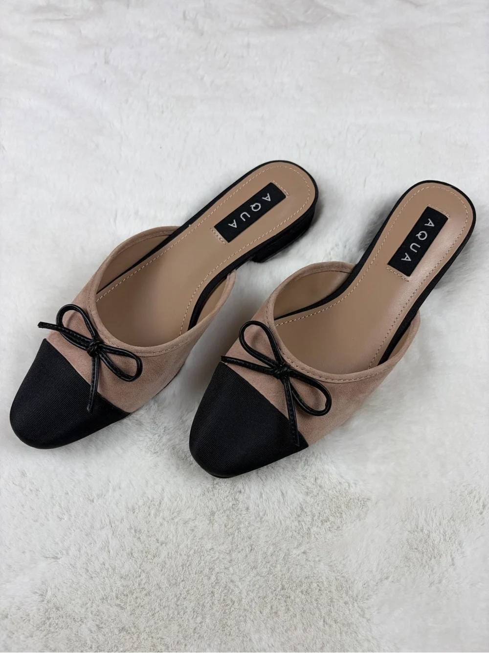 AQUA Bloomingdale’s Snip Toe Flats NEW Black/Nude 8 - Picture 7 of 9